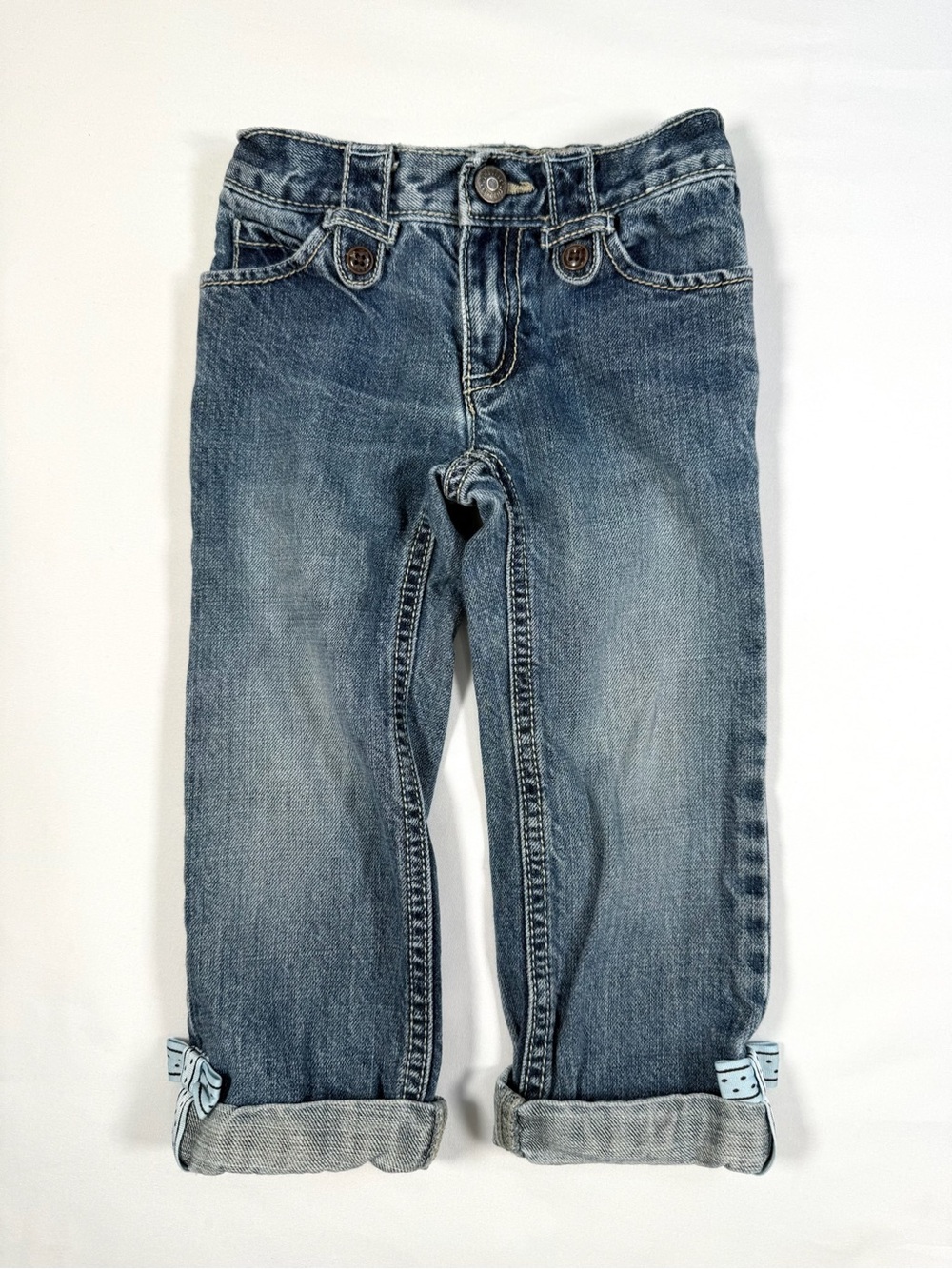 GYMBOREE Vintage Toddler Girl Denim Bow Applique Roll Cuff Y2K-Inspired Jeans 2T